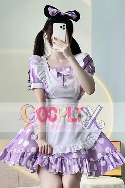 アニメミニーラブドットメイド服ロリータドレスソフトかわいいコスプレ衣装ミッキーコスチューム