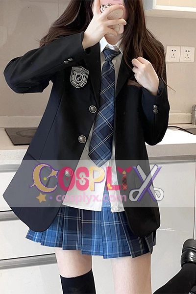 正版JK制服セット ブレザー 秋冬新作 学院風 学校供給 紺色スーツ6点セット
