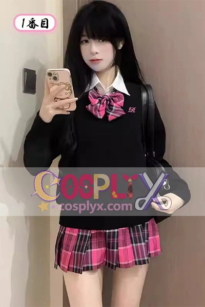 JK制服 セット 秋冬 学院風 ブラック Vネック セーター ハイウエストスカート 制服 コスチュー