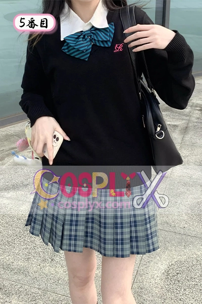 JK制服 セット 秋冬 学院風 ブラック Vネック セーター ハイウエストスカート 制服 コスチュー