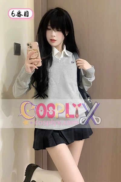 JK制服 セット 秋冬 学院風 ブラック Vネック セーター ハイウエストスカート 制服 コスチュー