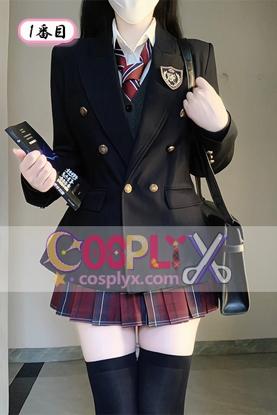 JK制服 セット 学院風 ブラック ブレザー ウエストシェイプ 学生風 スーツ コスチューム