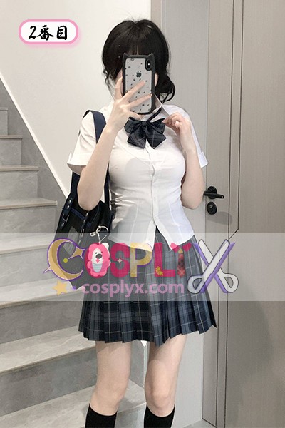JK制服 セット 夏 学院風 チェック柄プリーツスカート 39cm ウエストシェイプ シャツ コスチューム